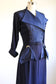 Vintage 1940s Designer Dress - Stellar High-Style Blue Rayon/Taffeta Samuel Grossman w Witchy Crescent Moons Size XS to Small