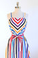 Vintage 1970s Dress - FRUIT STRIPE GUM Rainbow Belted Sundress Size S to M