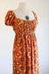 Vintage 1970s Maxi Sundress - Slinky Soft Jersey Autumn Mod Flowers Joy Stevens Dress w Puff Sleeves Size XS to M