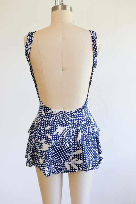 Vintage 1960s Jantzen Jersey Swimsuit - DARLING Blue White Playsuit Bathing Suit w Bra Size S to M