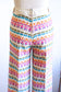 Vintage 1960s to 1970s Wide Leg Pants - "Miss Pat" Designer Linen w Rainbow Embroidery People Slacks Size M