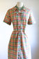 Vintage Early 1960s Coat Dress - Pert Volup! Glenbrooke Autumnal Olive Green Pink Plaid Cotton Blend Shirtwaist Size L to XL