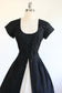 Vintage 1950s Dress - TUXEDO Novelty Black White Summer Goth Cotton Sundress w Corset Laces Size L