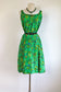 Vintage 1950s Silk Dress - Striking Grass Green w Wild Jungle Trees Cocktail Party Dress Size L