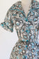 Vintage 1940s to 1950s Dress - KILLER Grey, Cream, Aqua w Leopard Poppy Print Shirtwaist Size L
