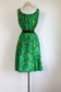 Vintage 1950s Silk Dress - Striking Grass Green w Wild Jungle Trees Cocktail Party Dress Size L