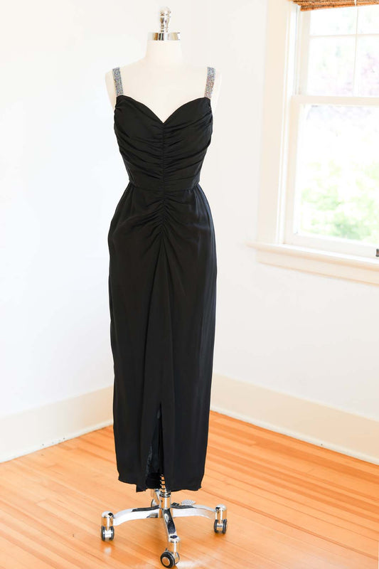 Vintage 1950s Dress - TOTAL BOMBSHELL Draped Designer Edward Abbot Gown w AB "Ruby" Rhinestone Straps Size XS to S