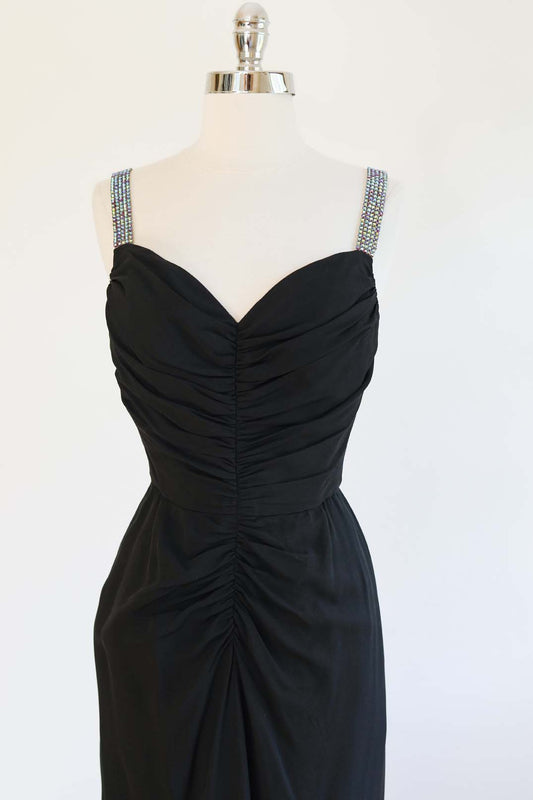 Vintage 1950s Dress - TOTAL BOMBSHELL Draped Designer Edward Abbot Gown w AB "Ruby" Rhinestone Straps Size XS to S