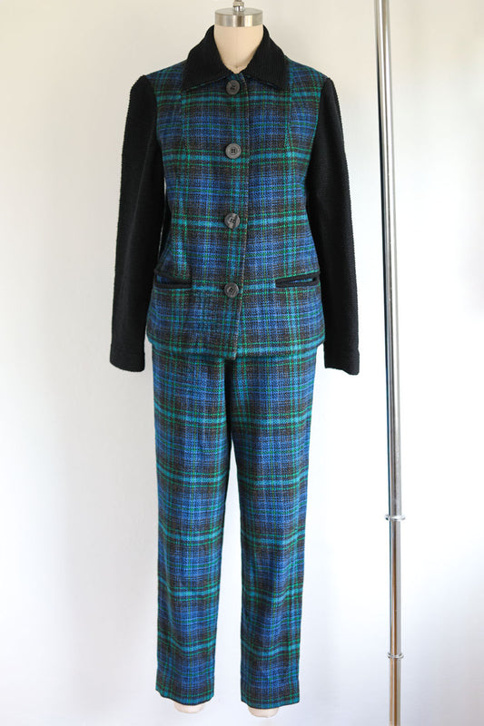 Vintage 1950s to 1960s Pantsuit - Pendleton Wool Plaid Sporty Jacket + Cigarette Pants Rare Knitwear Size S to M
