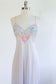 Vintage 1970s - 1980s Vanity Fair Nightgown - Slinky Lavender Nylon w Ombre Pink + Seafoam Green Lace Gown Size M to L
