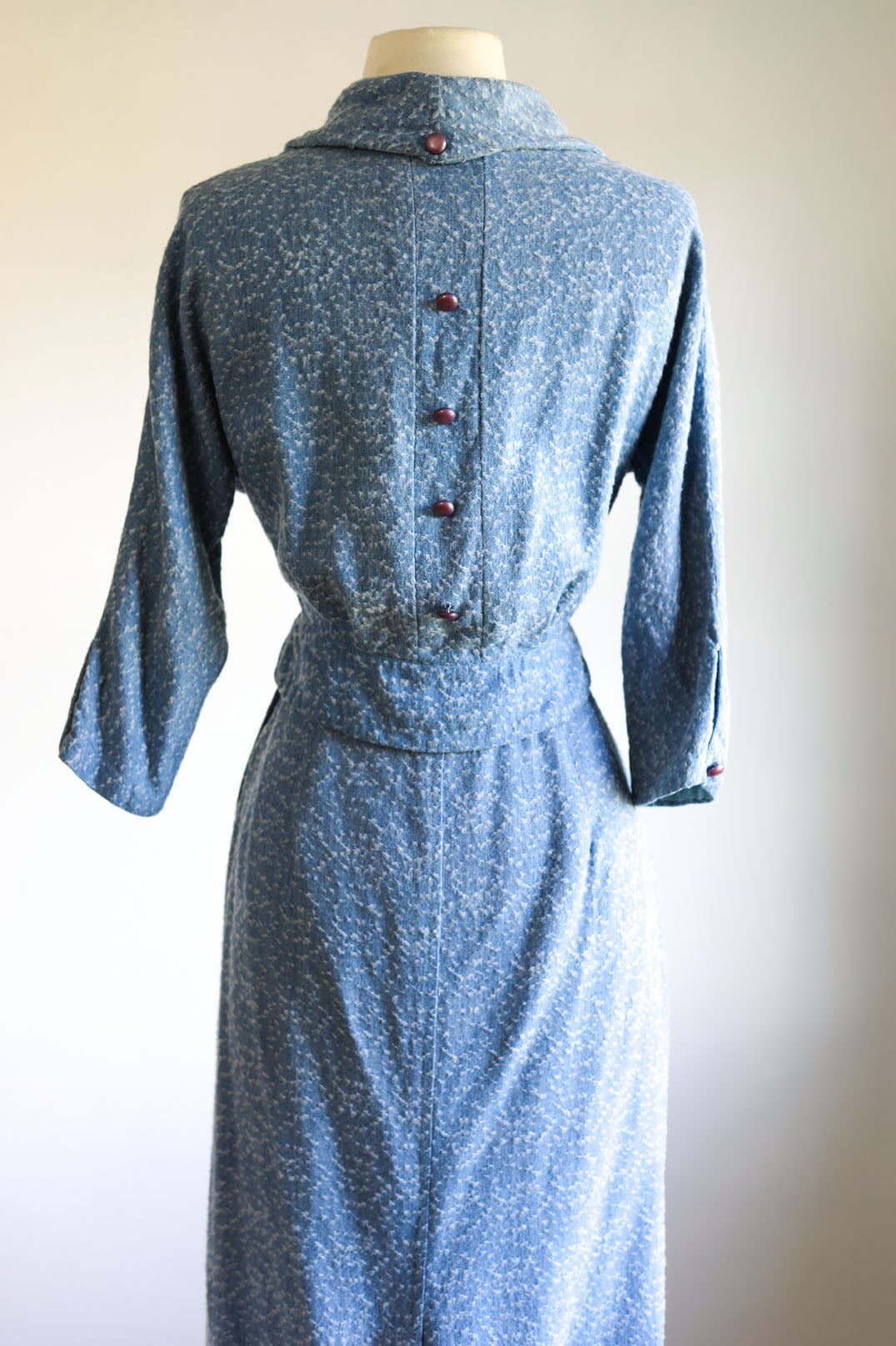 Vintage 1950s Princess Suit - Cozy Cloudy Blue Alden's Cropped Wasp-Waist Jacket + Skirt Size S