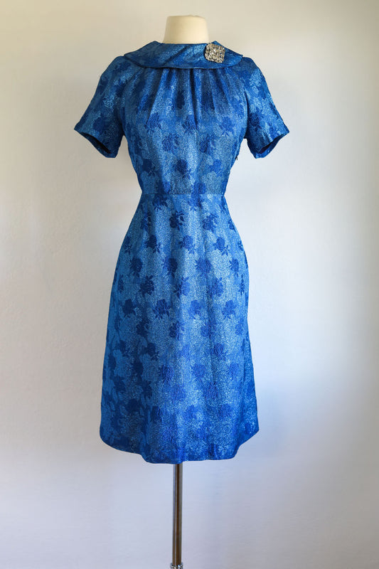 Vintage 1960s Lurex Dress - Rare Sapphire Blue Sparkling Metallic Cocktail Dress Size M