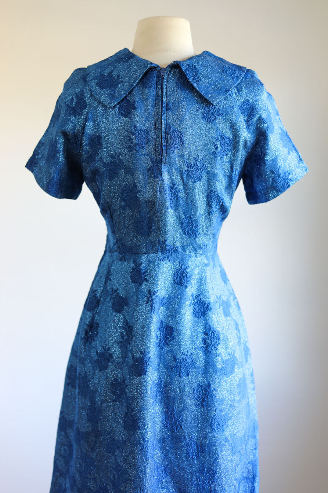 Vintage 1960s Lurex Dress - Rare Sapphire Blue Sparkling Metallic Cocktail Dress Size M