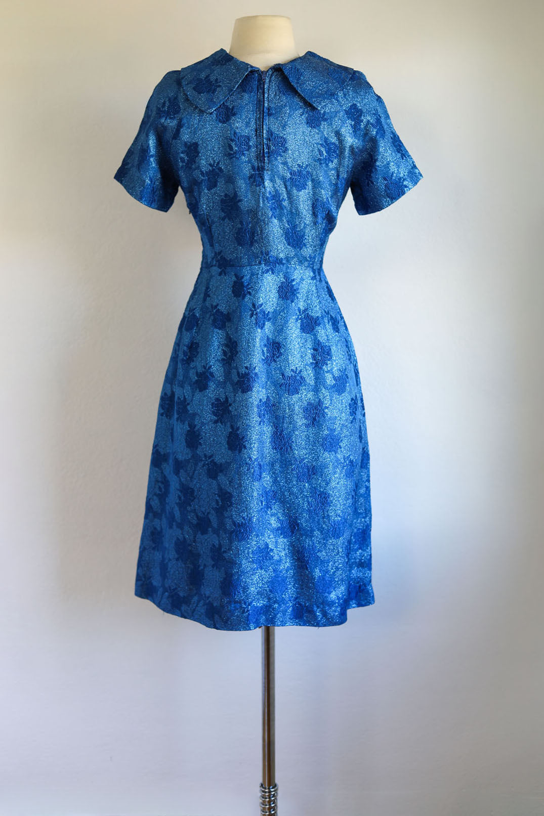 Vintage 1960s Lurex Dress - Rare Sapphire Blue Sparkling Metallic Cocktail Dress Size M