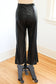 Vintage 1960s to 1970s WILD Fetish Pantsuit - Black Wet Look Slinky Blouse w Stabby Collar + CHAIN Corset, Low-Rise Flare Pants Size M - L