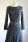 Vintage 1960s to 1970s Knit Dress - Slinky, Cozy Saba Designer Space Dye Knitwear Stormy Gray + Charcoal w Flippy Skirt Size M to L