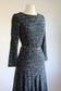 Vintage 1960s to 1970s Knit Dress - Slinky, Cozy Saba Designer Space Dye Knitwear Stormy Gray + Charcoal w Flippy Skirt Size M to L