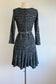 Vintage 1960s to 1970s Knit Dress - Slinky, Cozy Saba Designer Space Dye Knitwear Stormy Gray + Charcoal w Flippy Skirt Size M to L