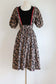 Vintage 1970s Folk Dress - Cottagecore Black Calico Cotton Velvet Prairie Dress w Mega Sleeves Size XS to M