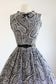 Vintage 1950s to 1960s Sundress - Cutie-Pie Black White Paisley Print Cotton w Buttons + Bow Dress Size XS to S