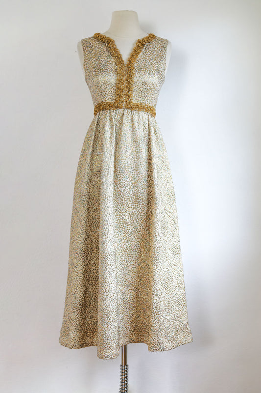 Vintage 1960s Dress + Tunic Wedding Set - Sparkling Aurora Borelis + Gold Lurex Empire Gown + Unisex Shirt Size XS or M/Le