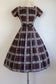 Vintage 1950s Party Dress - Smart Espresso Black White Plaid Cotton w Bowtie Dress Size XS to S