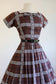 Vintage 1950s Party Dress - Smart Espresso Black White Plaid Cotton w Bowtie Dress Size XS to S