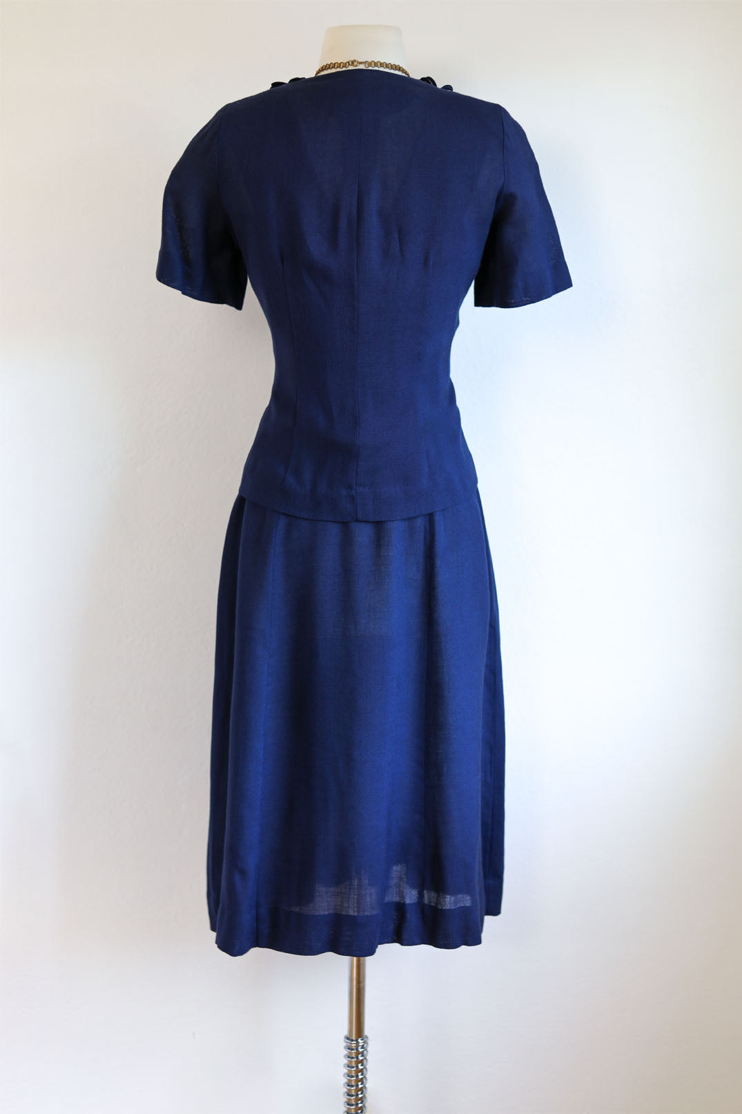 Vintage 1940s to 1950s Suit Dress - Striking Butcher Linen Rayon + Lace Jacket Princess Seam Sundress Size L