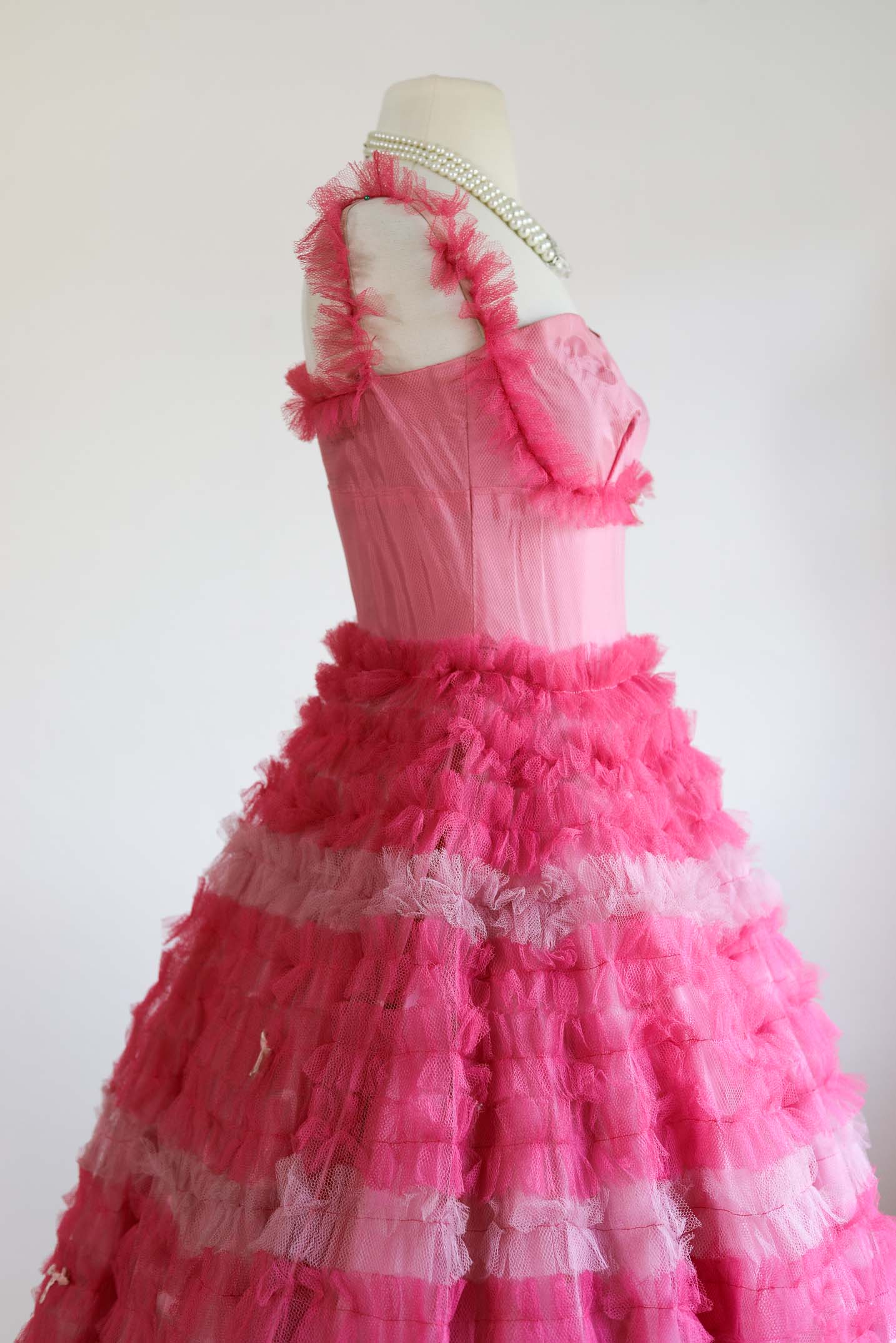 Vintage 1950s Prom Dress - Utterly Unbelievable Shocking Pink Tulle Tea Length Party Dress Size XS