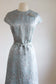 Vintage 1960s Adele Simpson Dress - Icy Blue Metallic Lurex Silver Silk Princess Seam w Amazeballs Rhinestone Belt Size M to L