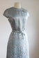 Vintage 1960s Adele Simpson Dress - Icy Blue Metallic Lurex Silver Silk Princess Seam w Amazeballs Rhinestone Belt Size M to L