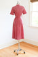 Vintage 1940s to 1950s Dress - TUXEDO DETAILS Candy Pink Black Floral w Jabot + Velvet Bow Cotton Shirtwaist Size M