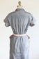 Vintage 1950s Dress - SMART Grey Polka Dot w Pink Linen Trim + Aggro Hip Pockets Size XS - S