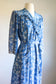 Vintage 1940s Dressing Gown - Cold Rayon Delphite Blue Novelty Print Lingerie Wrap Hostess House Coat Size M to XL