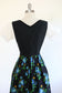 Vintage 1950s - 1960s Dirndl Dress - EXTRA PRETTY Black Turquoise Mustard Green Rose Print Jumper Folk Pinafore w CHAINS Size M