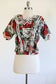 Vintage 1930s to 1940s Tropical Blouse - SUMMERY Middy Top in Saturated Red Green Black Hibiscus Print Size M