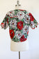 Vintage 1930s to 1940s Tropical Blouse - SUMMERY Middy Top in Saturated Red Green Black Hibiscus Print Size M