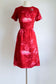 Vintage 1950s Wool Dress - Sharp Ruby Red Hot Pink Cosmic Blossom Wiggle Cocktail Dress Size S to M