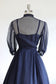 Vintage 1940s Dress - GORGEOUS Summer Goth Midnight Blue Mesh w Bow + Matching Slip Size M - L