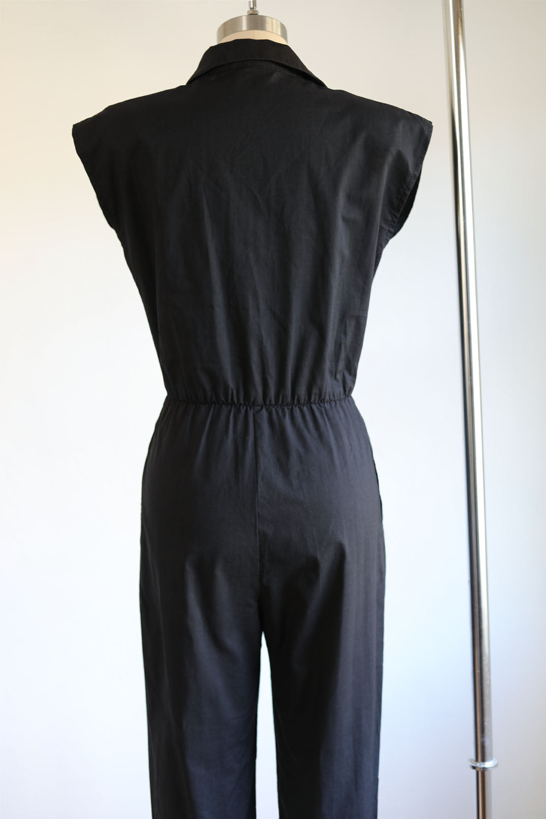 Vintage 1970s does 1950s Jumpsuit - Black Cotton Rockabilly Atomic Diamond Appliques Romper Size XS to S