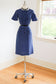 Vintage 1950s Dress - SMART! Blue Black Plaid Fancy Cotton Shirtwaist Wiggle Cocktail w Tuxedo Details Size M