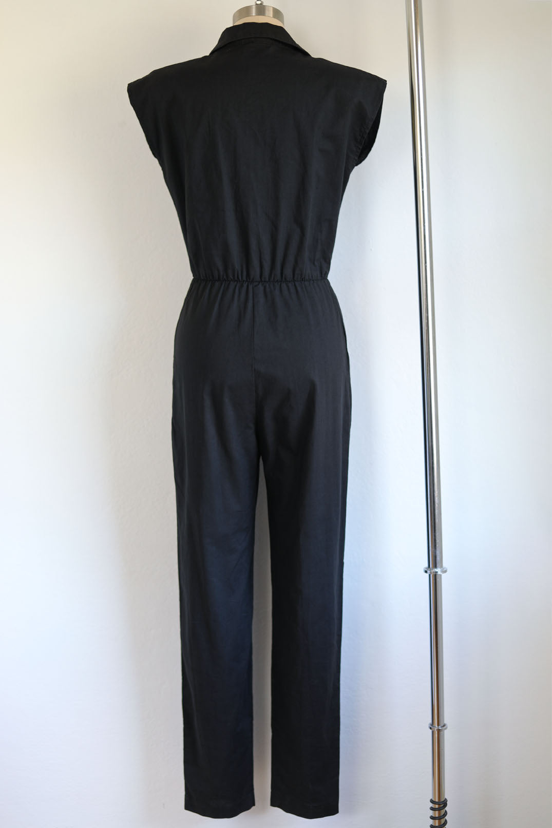 Vintage 1970s does 1950s Jumpsuit - Black Cotton Rockabilly Atomic Diamond Appliques Romper Size XS to S