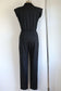 Vintage 1970s does 1950s Jumpsuit - Black Cotton Rockabilly Atomic Diamond Appliques Romper Size XS to S