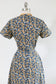 Vintage 1940s to 1950s Dress - DASHING & VOLUP Blue Black Mustard Floral Print Cotton Shirtwaist House Day Chore Frock Size XL