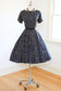 Vintage 1950s Dress - DREAMY Blue Lavender Black Tan Bamboo Print Silk Party Dress w Belt Size M