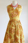 Vintage 1960s Wrap Dress - Cute Tawny Mustard + Pink Floral Cotton Designer Sundress Size S