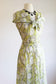 Vintage 1940s Dress - Dreamy Floaty Silky Novelty Print Falling Leaves Yellow Black Grey Sundress Size L to XL