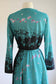 Vintage 1970s Cherry Print Dress - Lush Saturated Teal Black Pink Floral Jersey Dress Size M to L