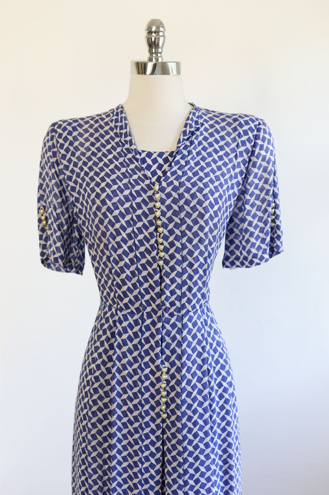 Vintage 1930s to 1940s VOLUP Slip + Redingote Dress Set - Escher Style Deco Print Size XL