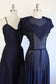 Vintage 1940s Evening Dress - Volup! A REAL BEAUTY QUEEN's Midnight Blue Sheer Gown w Flame Bust + Taffeta Slip Size L to XL